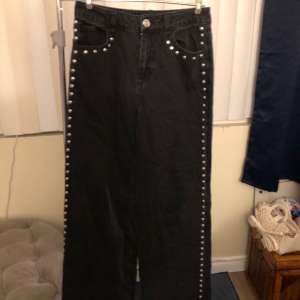 House of Harlow 1960 Black Wide-Leg Studded Jeans